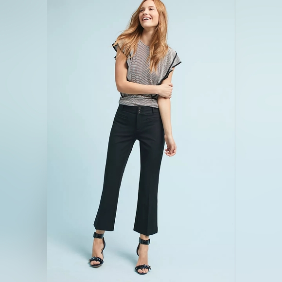 Anthropologie Essential Crop Flare Pants High Waisted Rise Navy Blue Stretch 12 - Picture 11 of 11